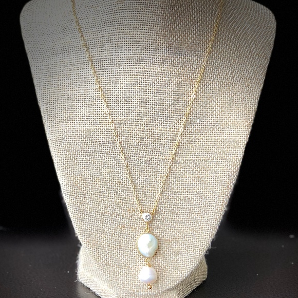 Iliana Leyba Jewelry Jewelry - Double Pearl and Zircon Pendant Necklace
